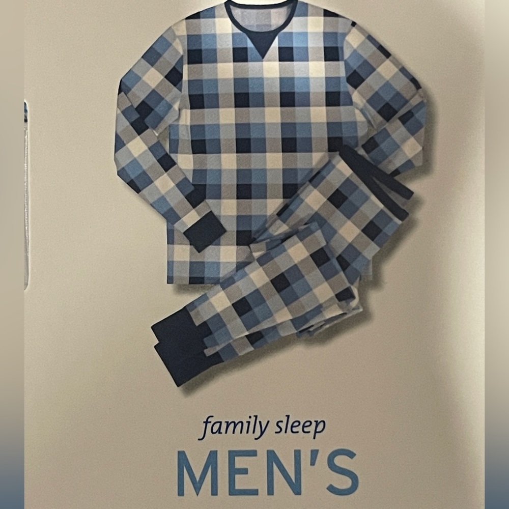 NEW Blue White Plaid Pajamas Men’s XXL Tall check Jammies families, 2-Piece Set